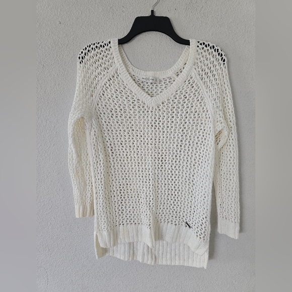 Abercrombie Fitch Sweater Womens XS White Open Knit Hi Low Oversized Excellent - Picture 7 of 10